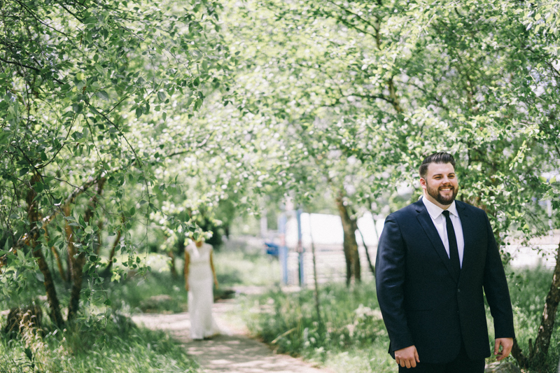Bride and grooms first look in St Paul Minnesota