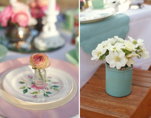 Vintage china and tins with flowers | Maine Wedding & Portrait Photographer