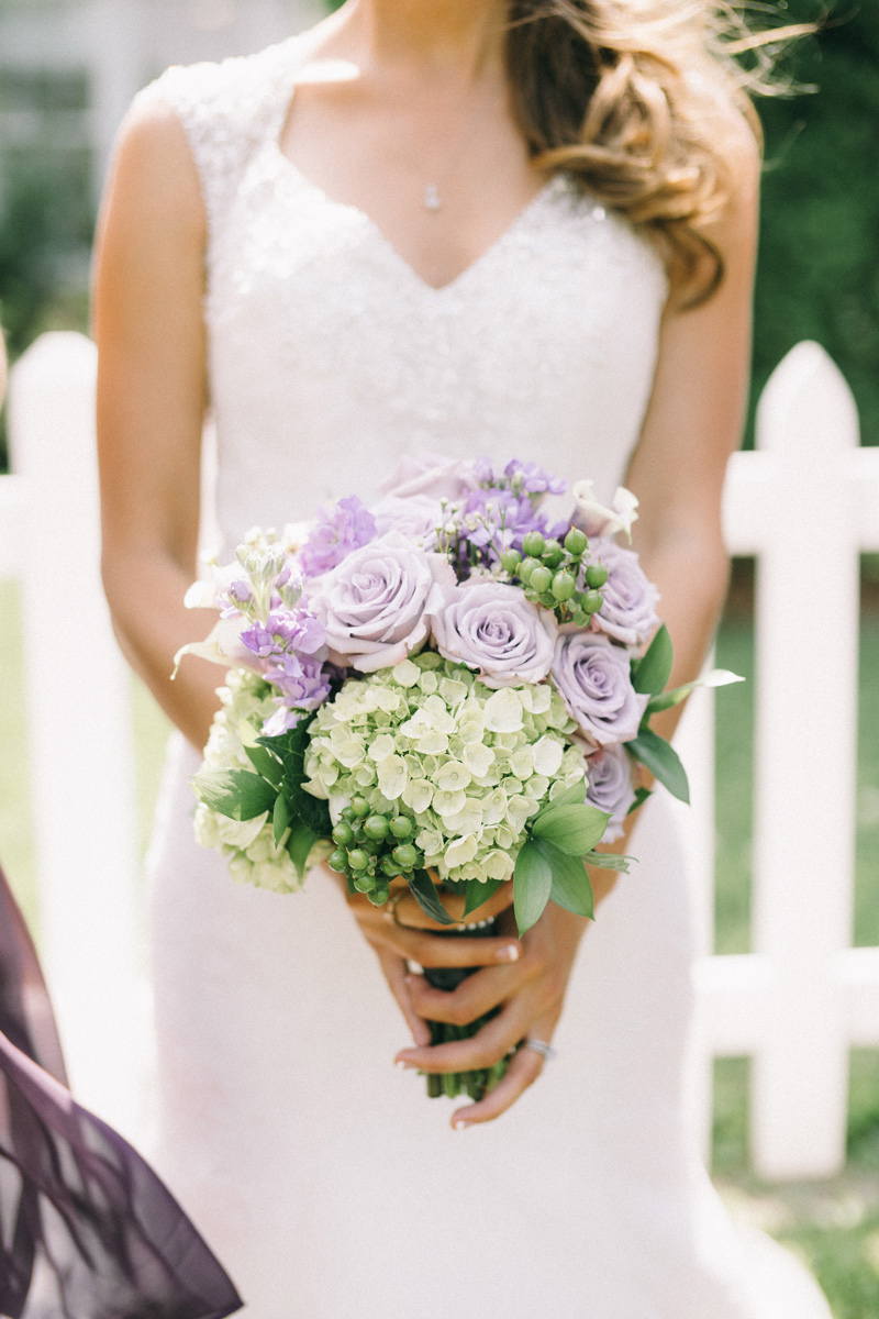 bridal bouquet purple green white
