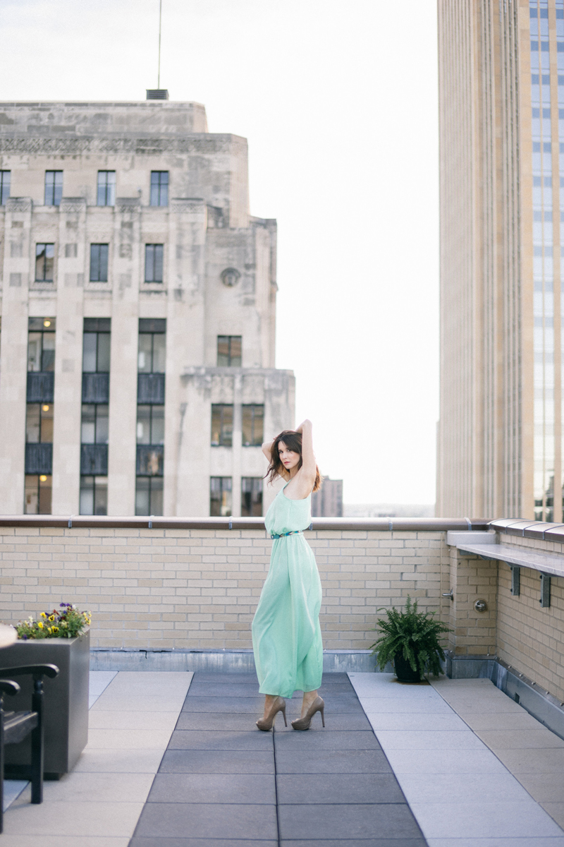 summer fashion editorial on a downtown minneapolis rooftop