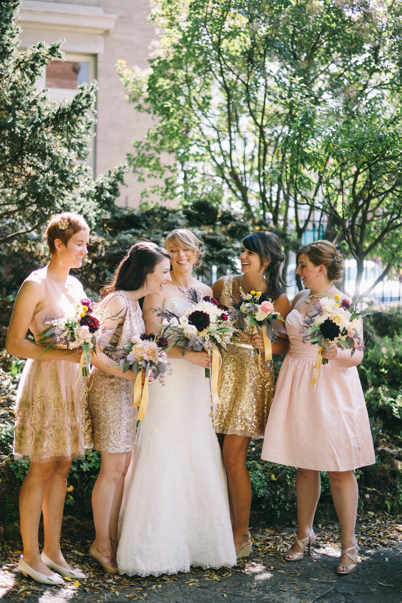 gold and pink bridesmaids in Stillwater Minnesota