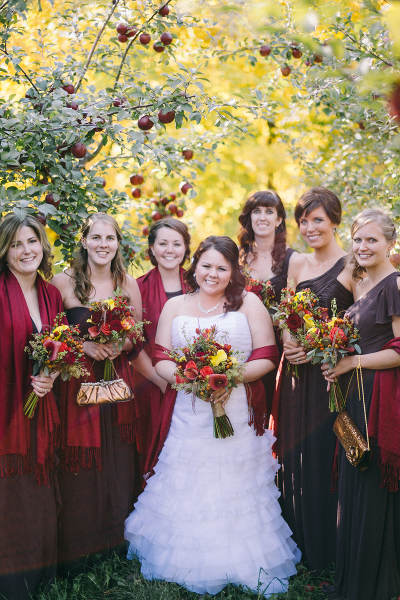 bridesmaids at apple orchard