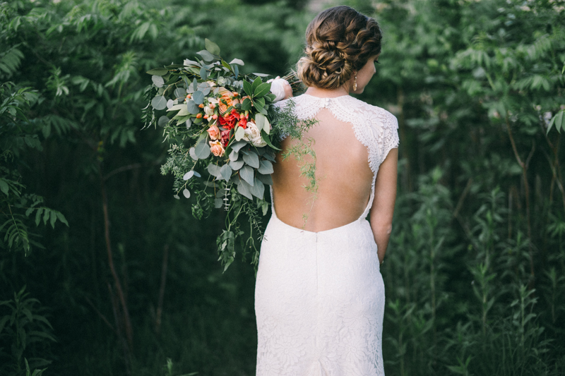 bride with bridal bouquet in st paul forest