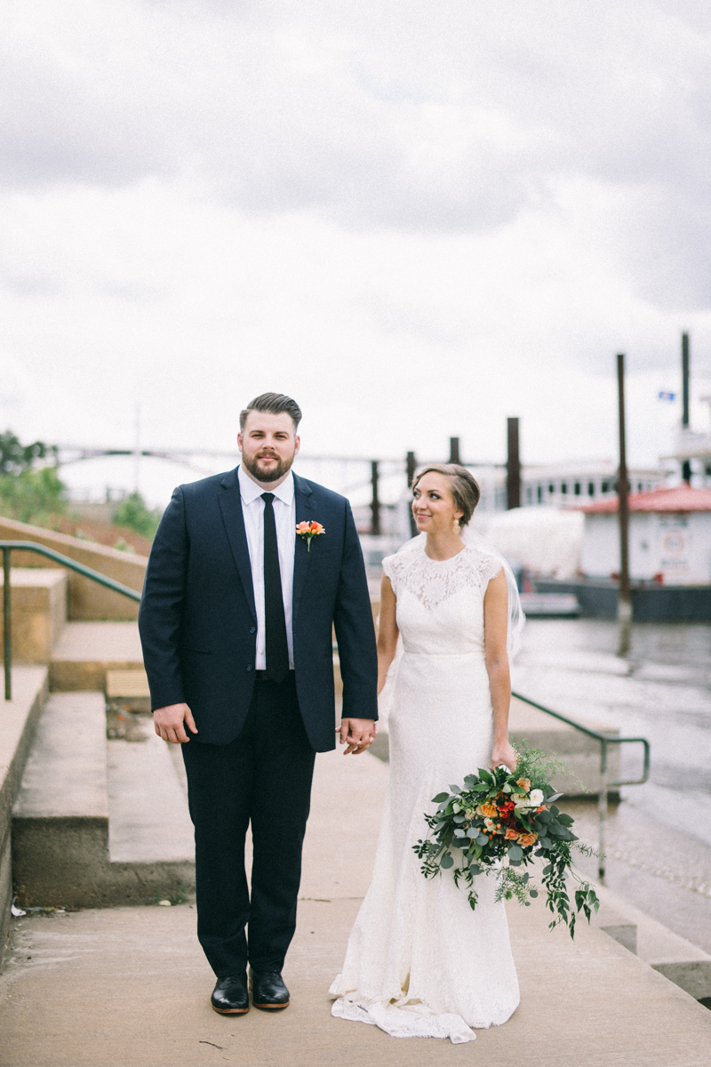 Bride and Groom by river in St Paul