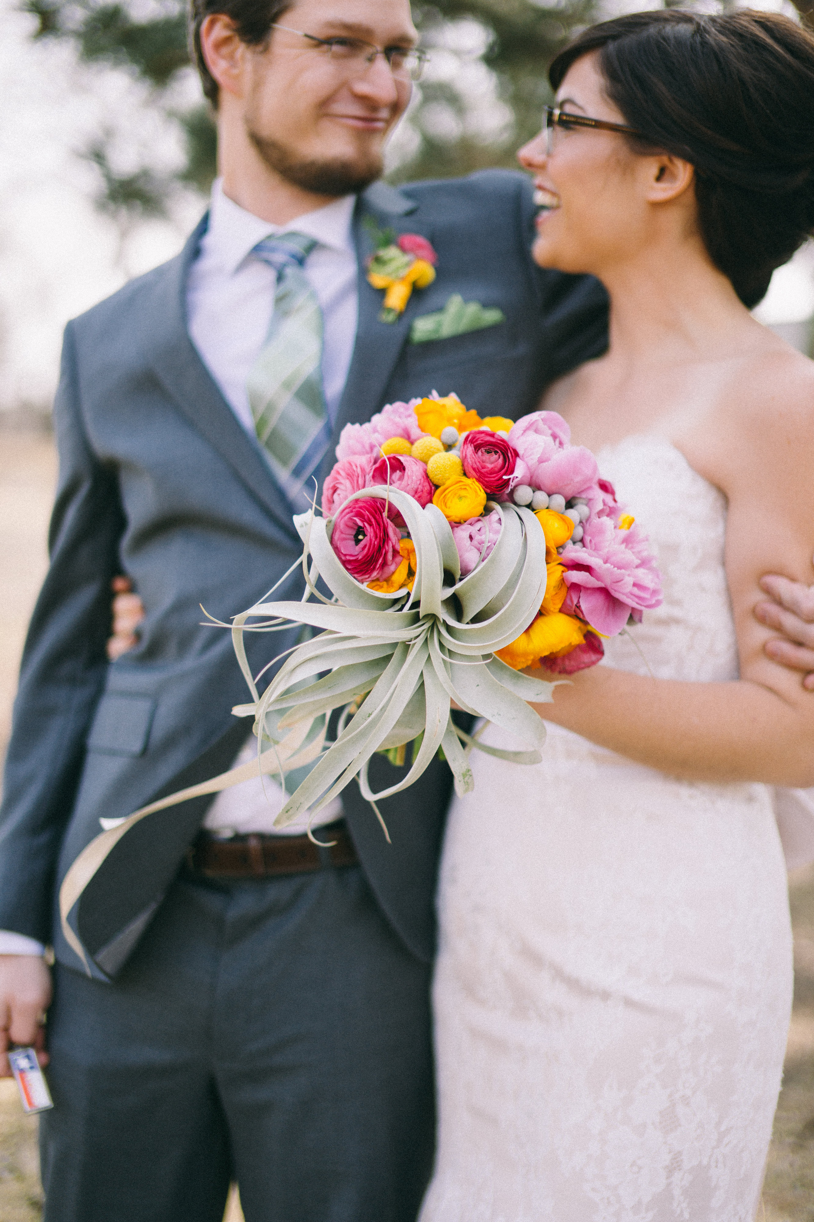 colorful succulent wedding bouquet