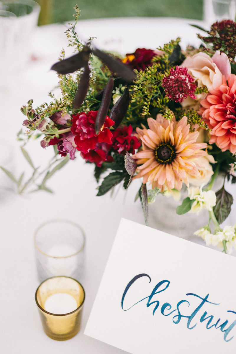 Backyard Brunch wedding with fall palette in Dayton Maine