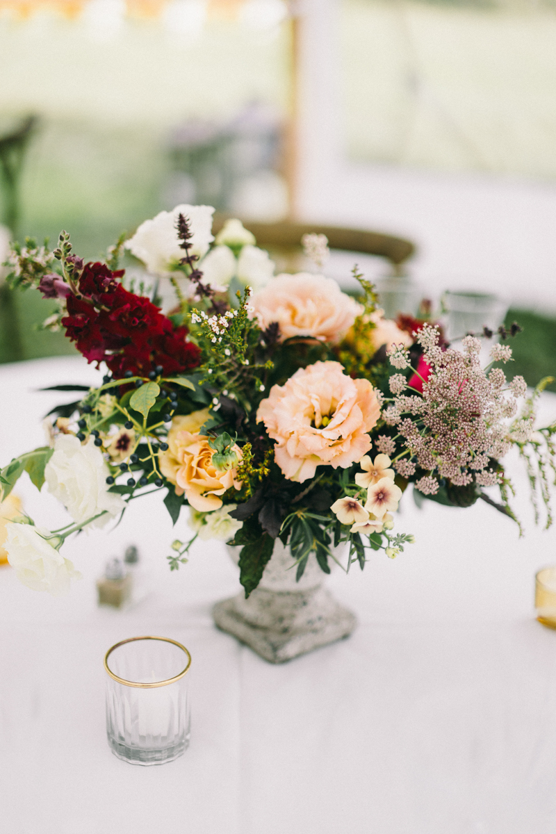 Backyard Brunch wedding with fall palette in Dayton Maine