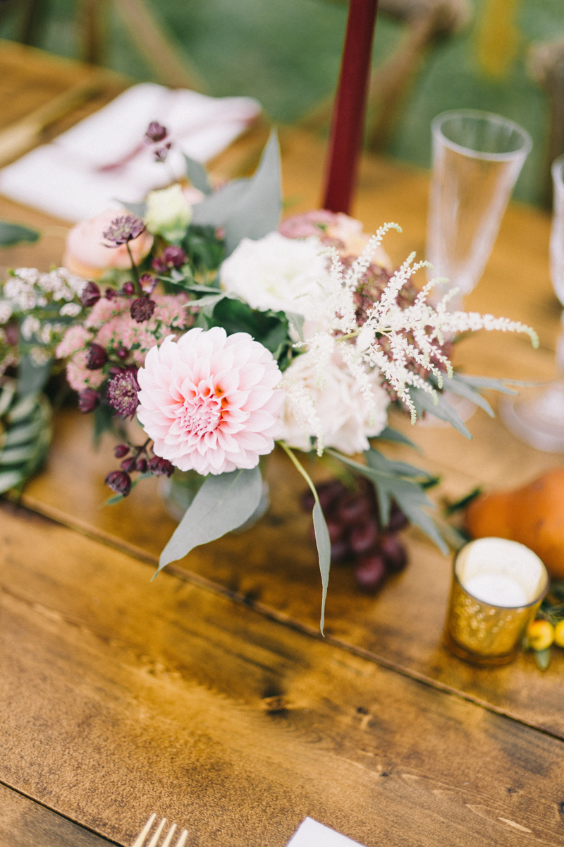 Backyard Brunch wedding with fall palette in Dayton Maine