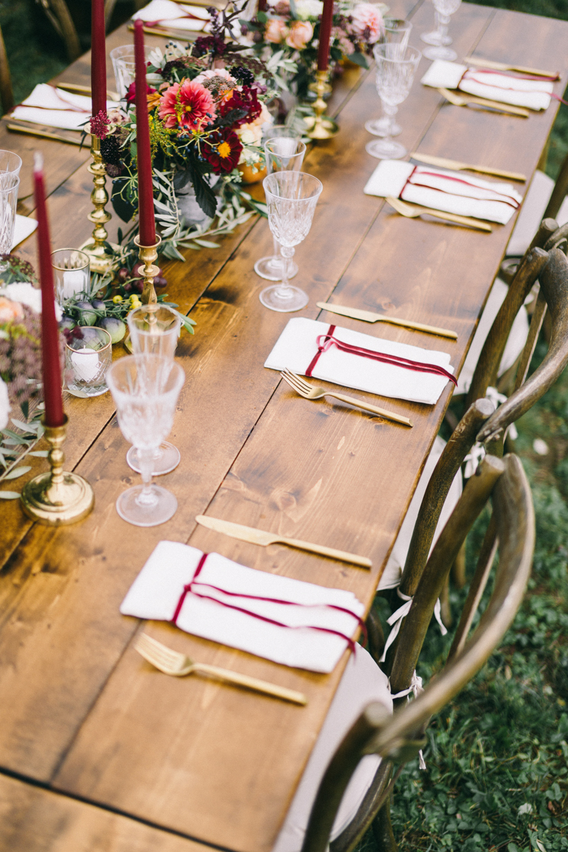 Backyard Brunch wedding with fall palette in Dayton Maine