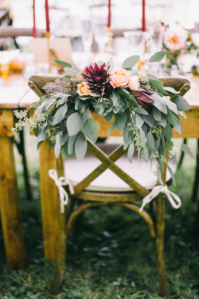 Backyard Brunch wedding with fall palette in Dayton Maine