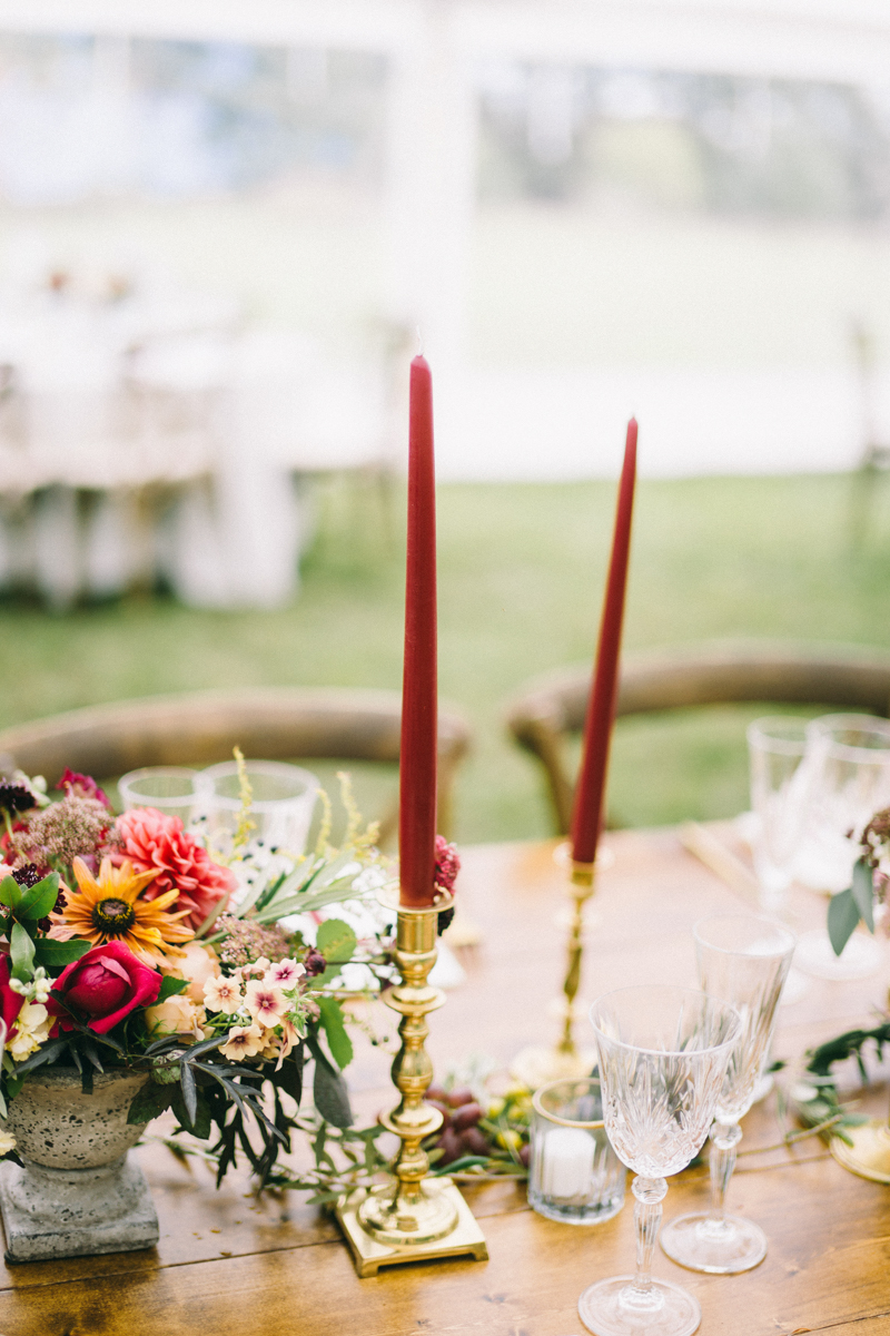 Backyard Brunch wedding with fall palette in Dayton Maine