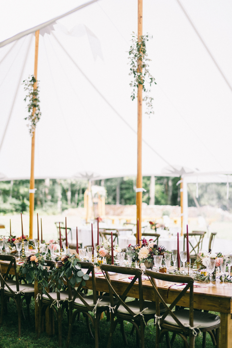 Backyard Brunch wedding with fall palette in Dayton Maine