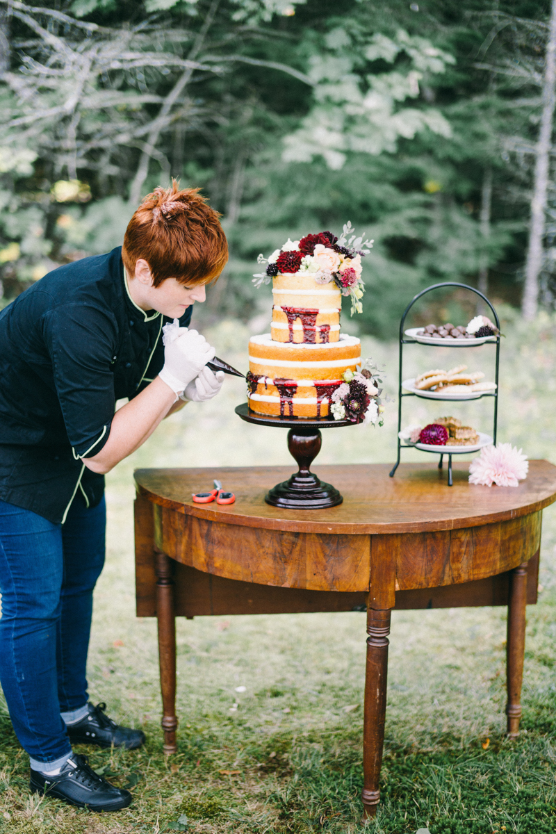 Backyard Brunch wedding with fall palette in Dayton Maine