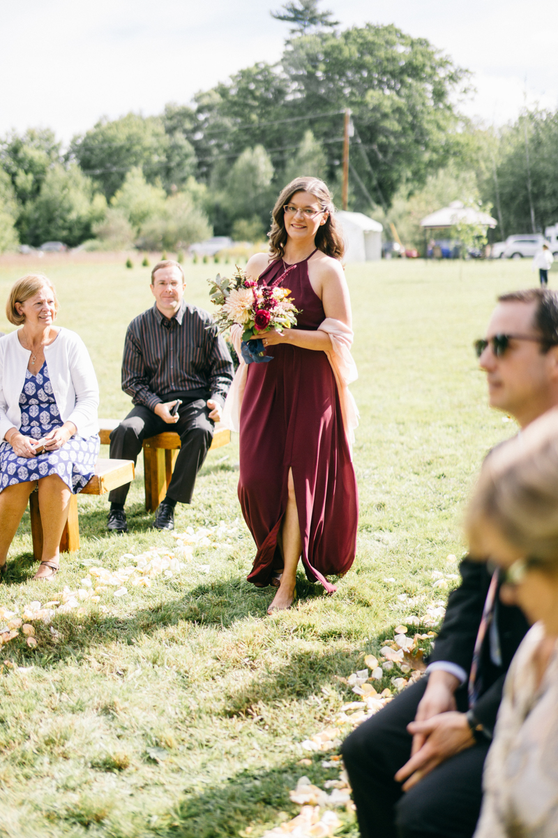 Backyard Brunch wedding with fall palette in Dayton Maine