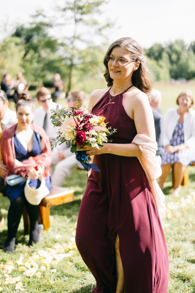 Backyard Brunch wedding with fall palette in Dayton Maine