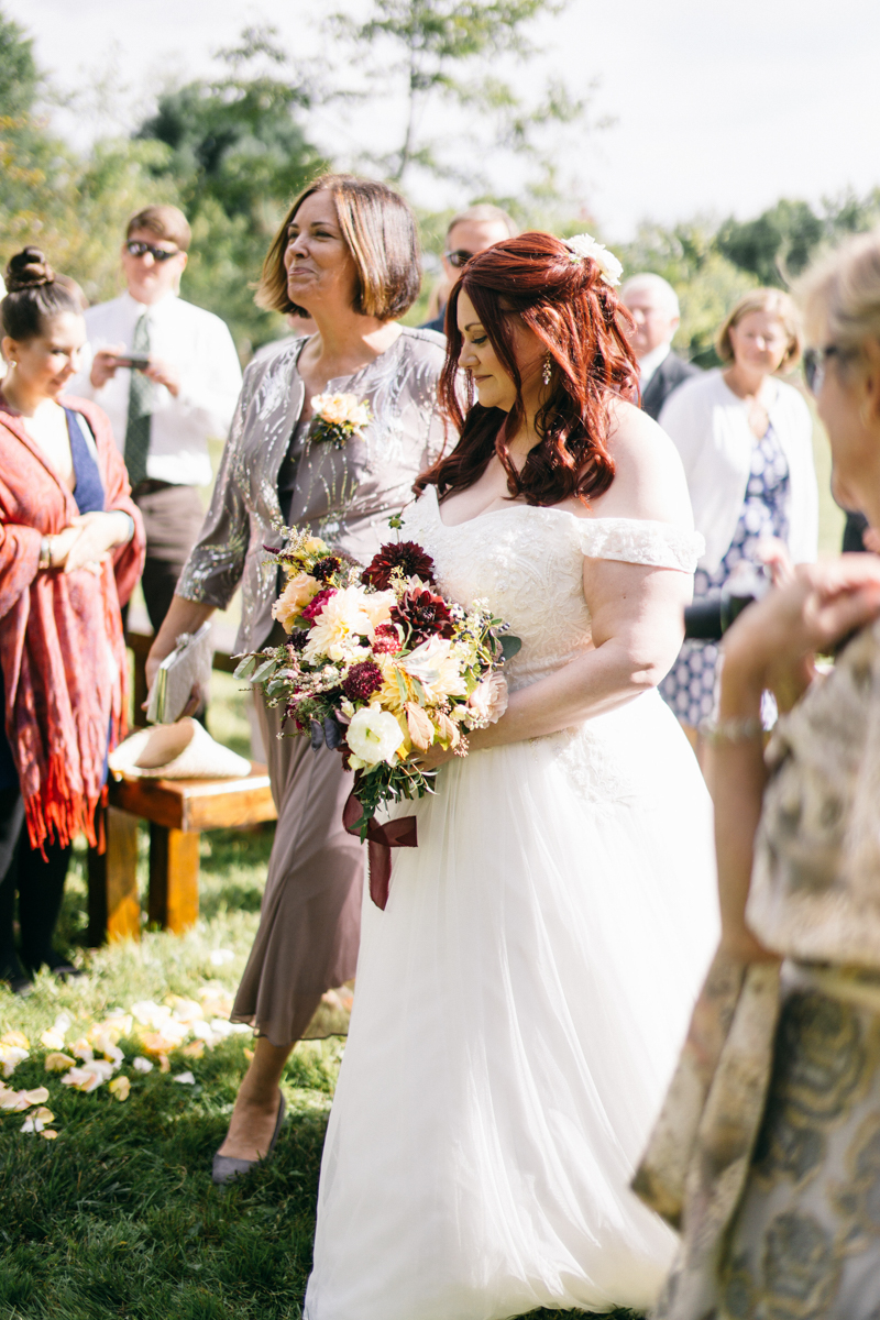Backyard Brunch wedding with fall palette in Dayton Maine