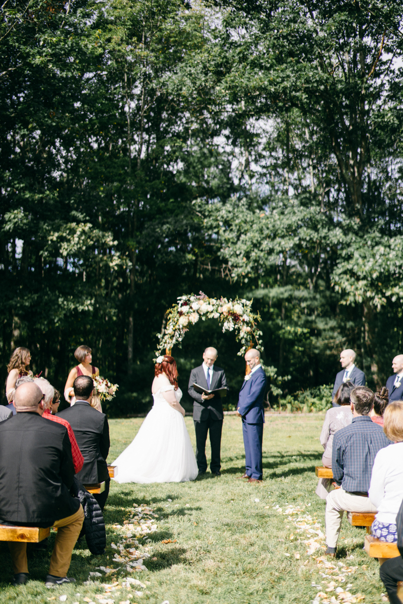 Backyard Brunch wedding with fall palette in Dayton Maine