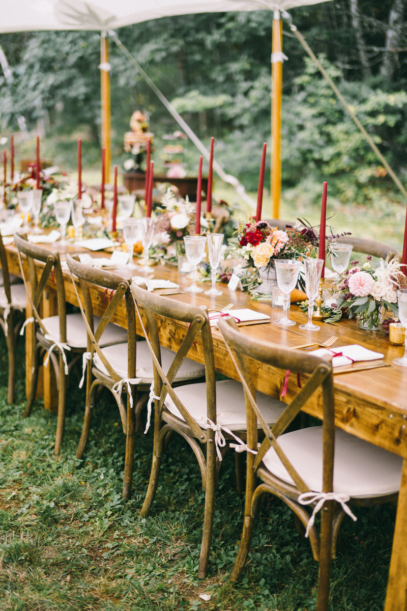 Backyard Brunch wedding with fall palette in Dayton Maine
