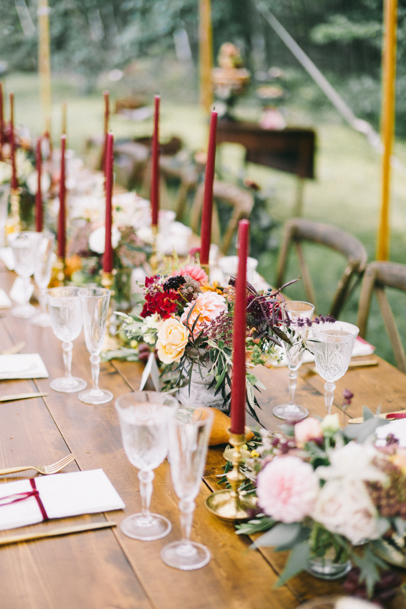 Backyard Brunch wedding with fall palette in Dayton Maine