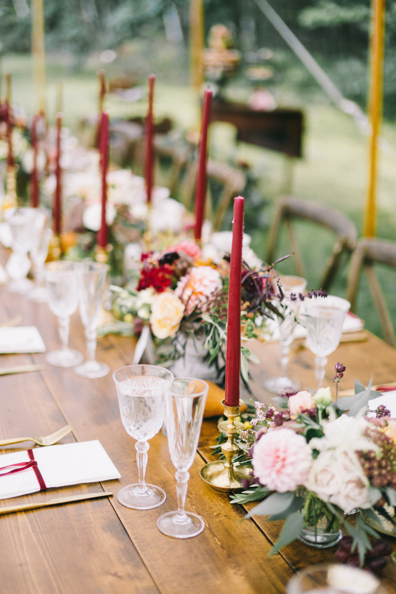 Backyard Brunch wedding with fall palette in Dayton Maine