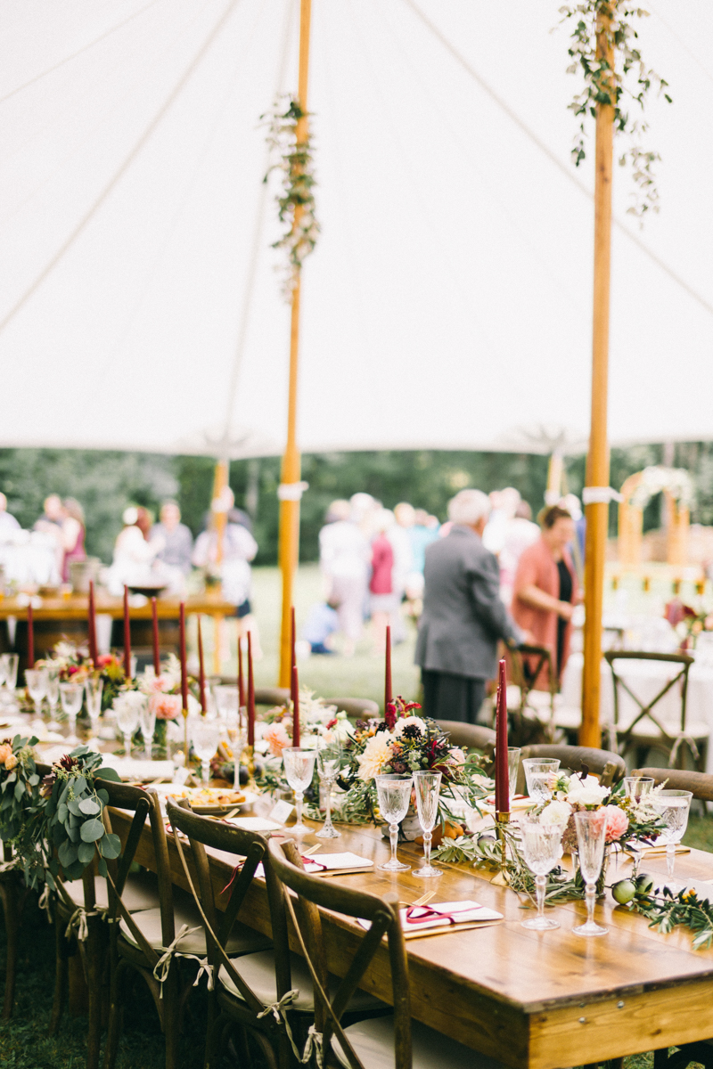Backyard Brunch wedding with fall palette in Dayton Maine