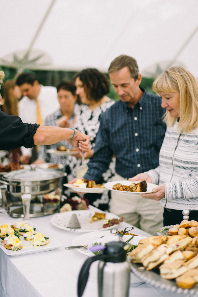 Backyard Brunch wedding with fall palette in Dayton Maine