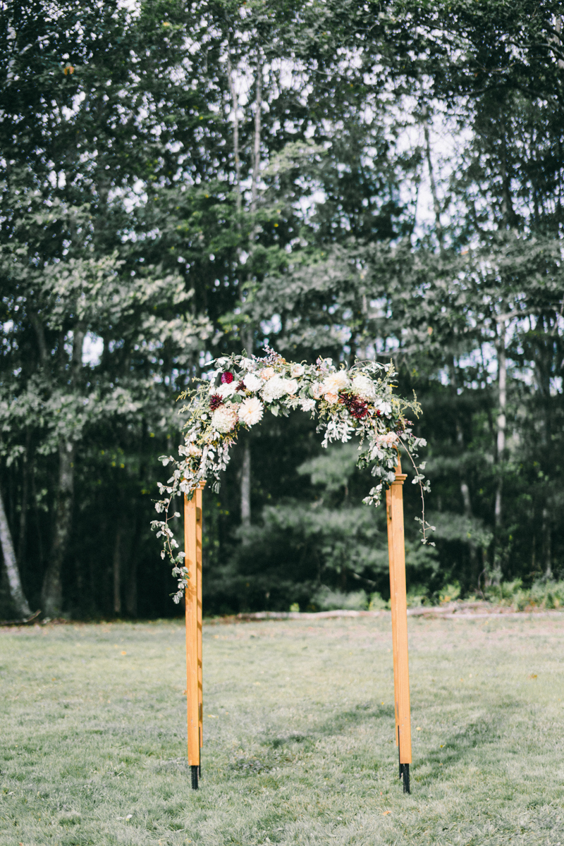 Backyard Brunch wedding with fall palette in Dayton Maine