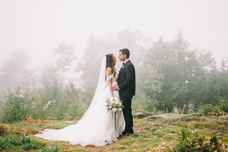 foggy maine wedding in the mountains