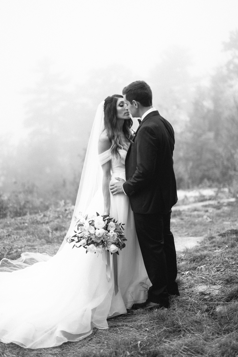 foggy maine wedding in the mountains