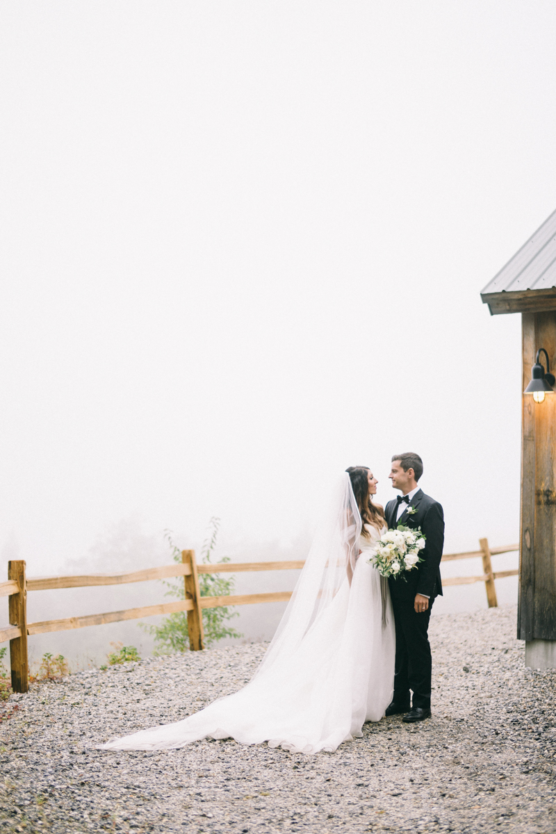 foggy maine wedding in the mountains