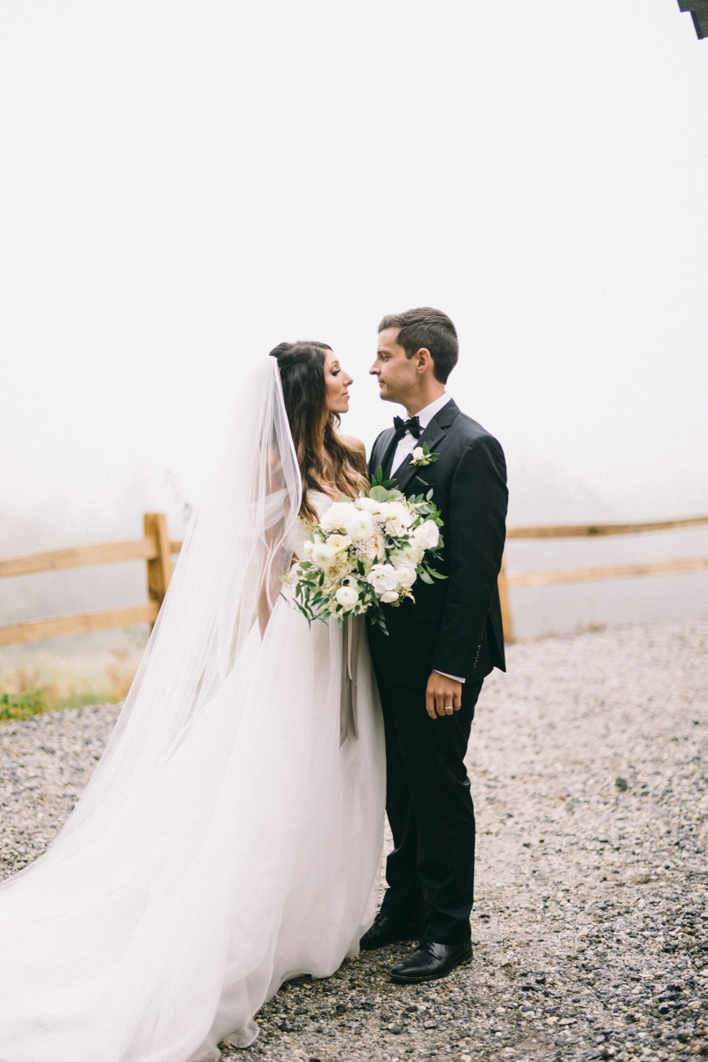 foggy maine wedding in the mountains