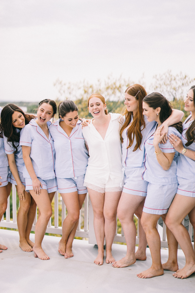 blue pajamas at maine wedding