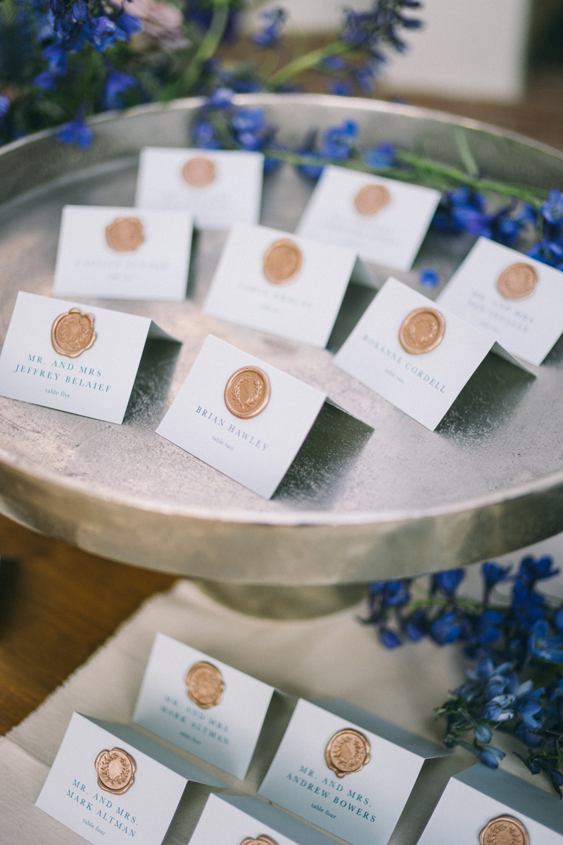 name card table with wax seal