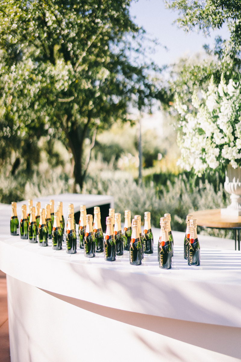 champagne bottles at wedding venue