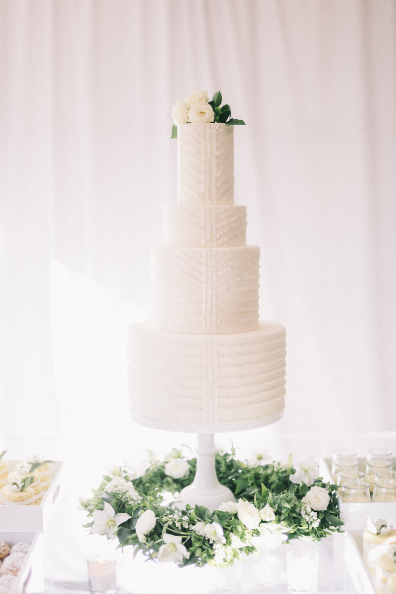 sequined white wedding cake from Ruze Cake Shop Scottsdale Arizona