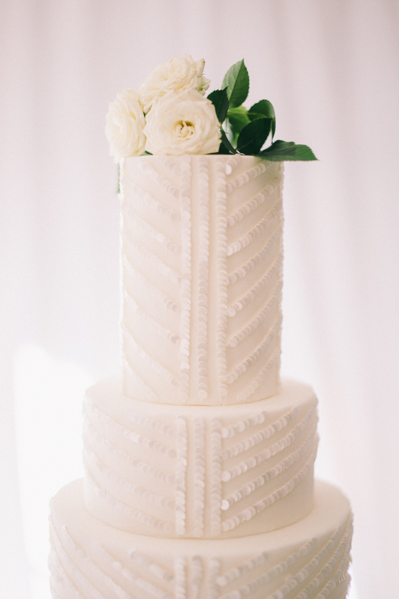 sequined white wedding cake from Ruze Cake Shop Scottsdale Arizona