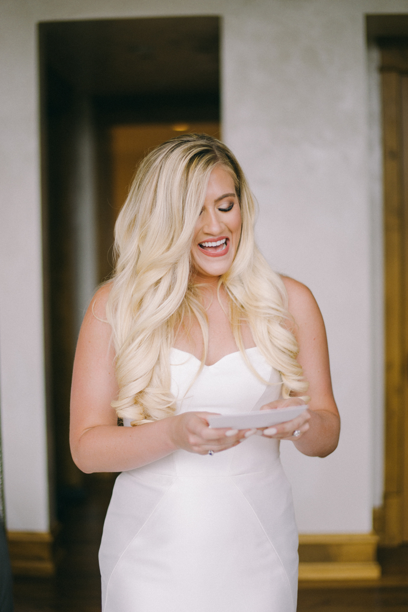 bride reading wedding note