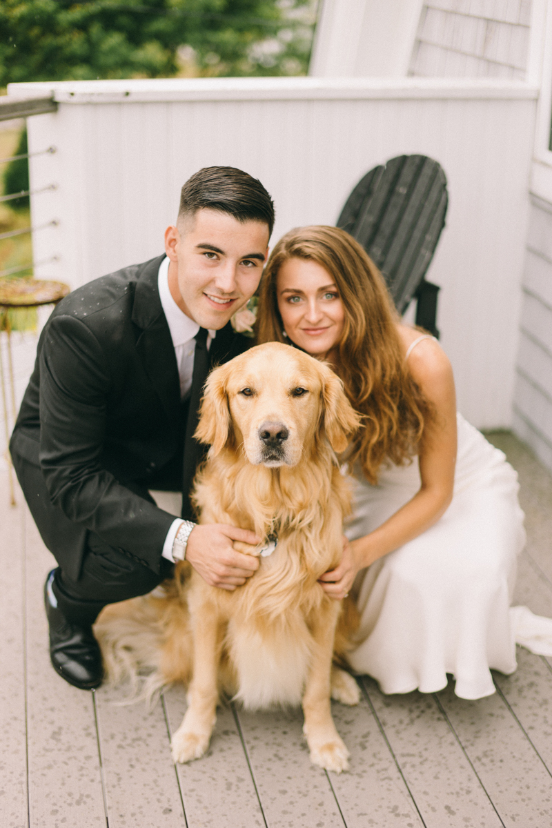 dog and bride and groom bailey island maine wedding