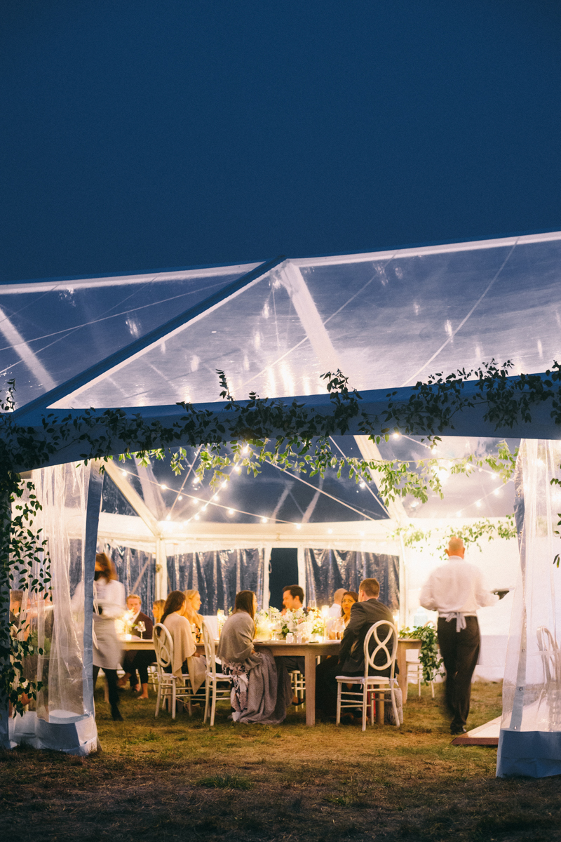 clear tent wedding at night