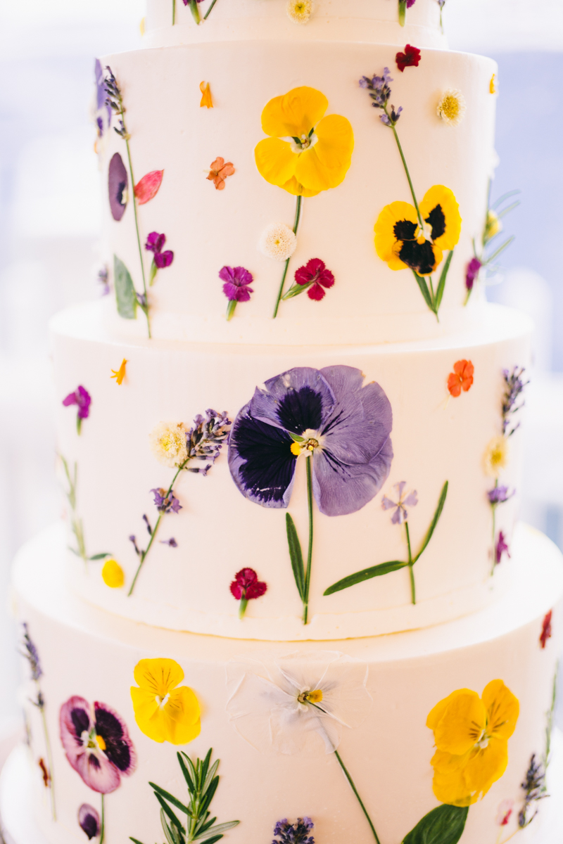 pressed flower wedding cake