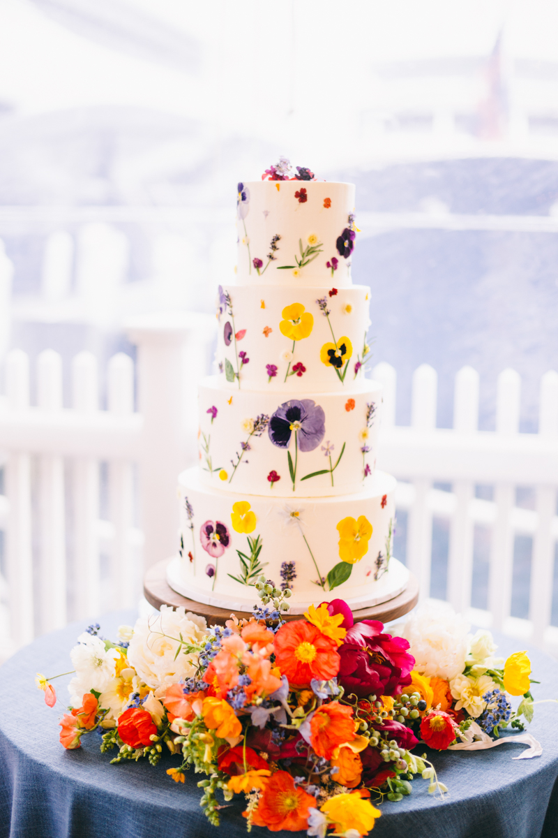 pressed flower wedding cake