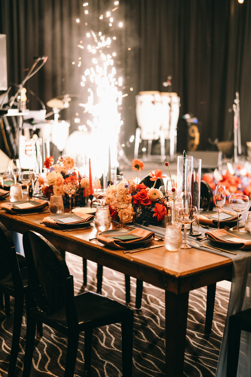 black and red reception decor