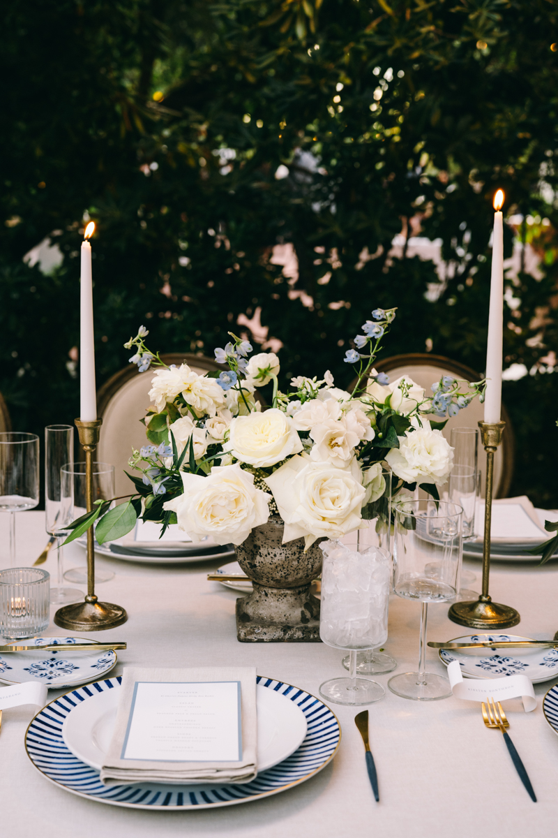 blue and white secret garden welcome dinner