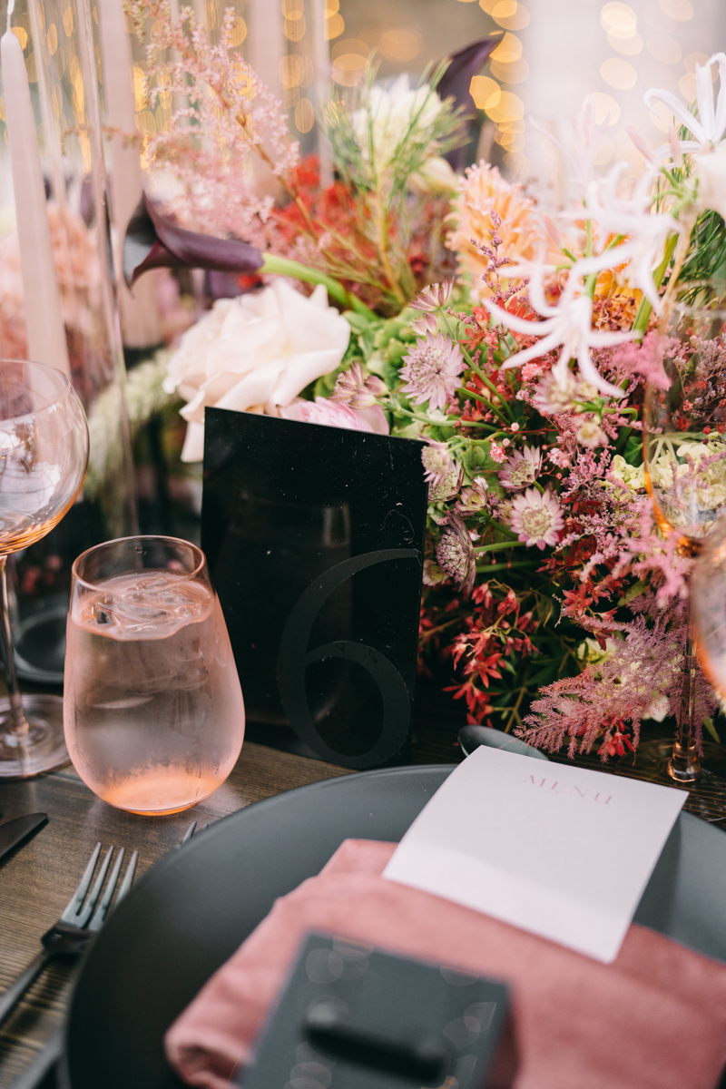 twinkle tent with disco balls and dried floral