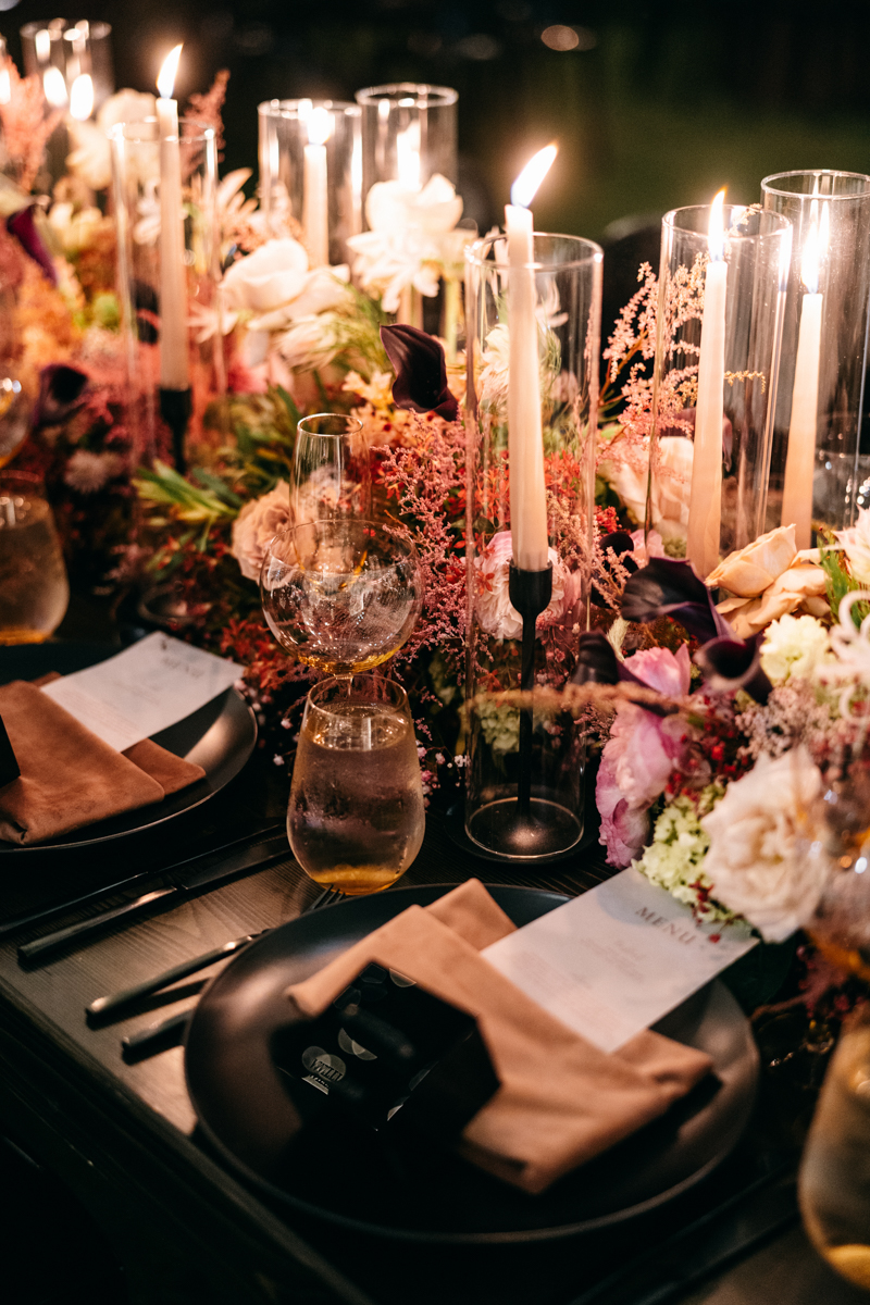 twinkle tent with disco balls and dried floral