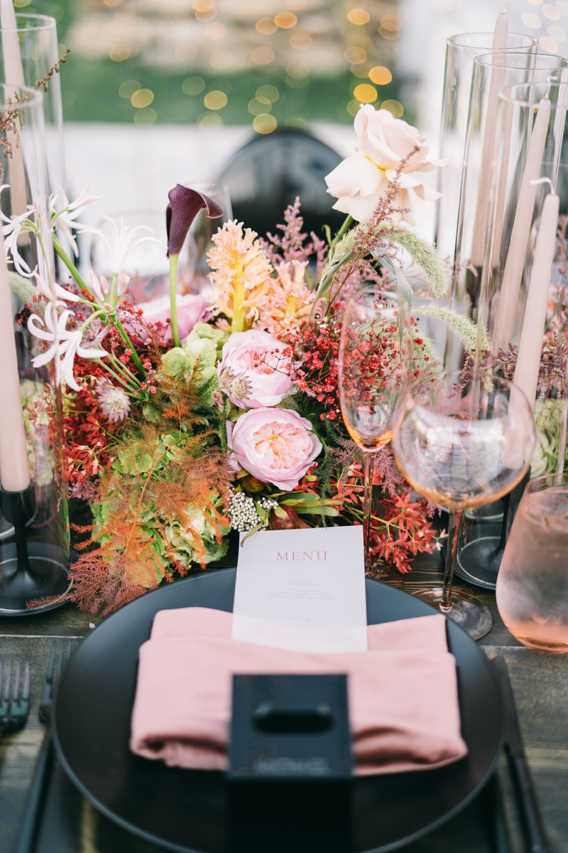 pink and black engagement party