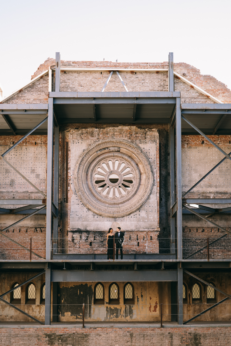 editorial engagement photos in abandoned church building