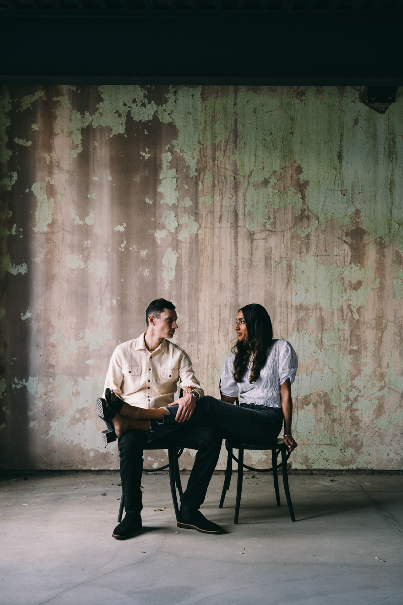 casual Engagement photos in abandoned building