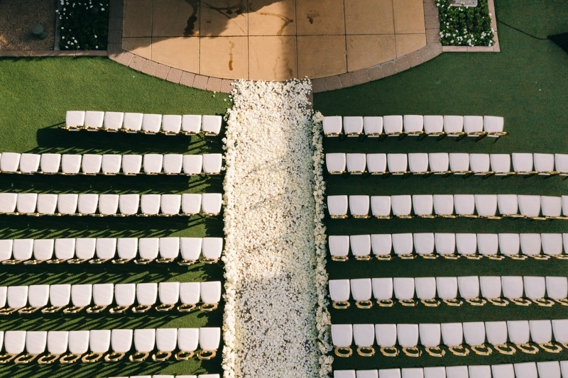 glam white rose petal wedding