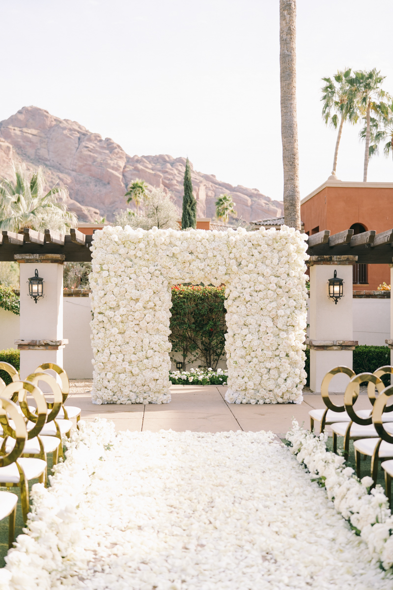 modern and glam white rose ceremony square altar